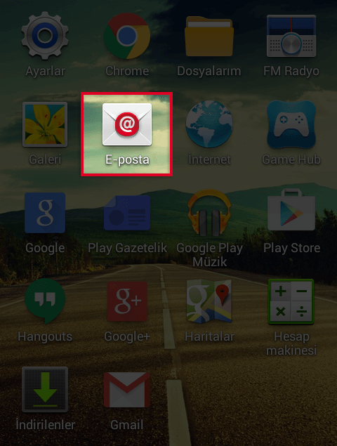 Android E-Posta Kurulumu Adım 1
