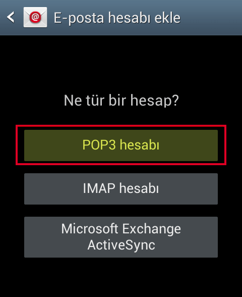 Android E-Posta Kurulumu Adım 3