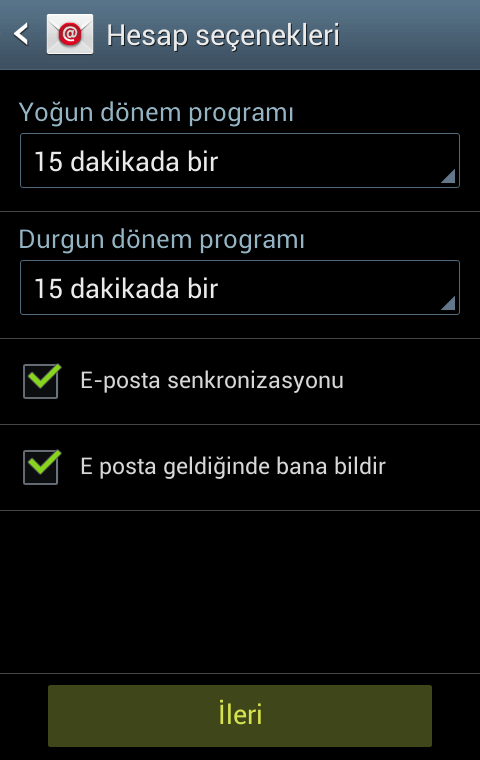 Android E-Posta Kurulumu Adım 6
