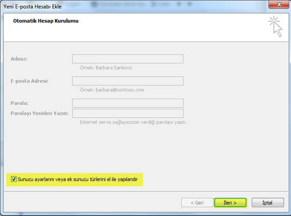 Outlook 2010 E-Posta Kurulumu Adım 4