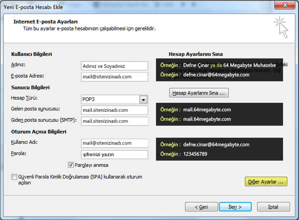 Outlook 2010 E-Posta Kurulumu Adım 6