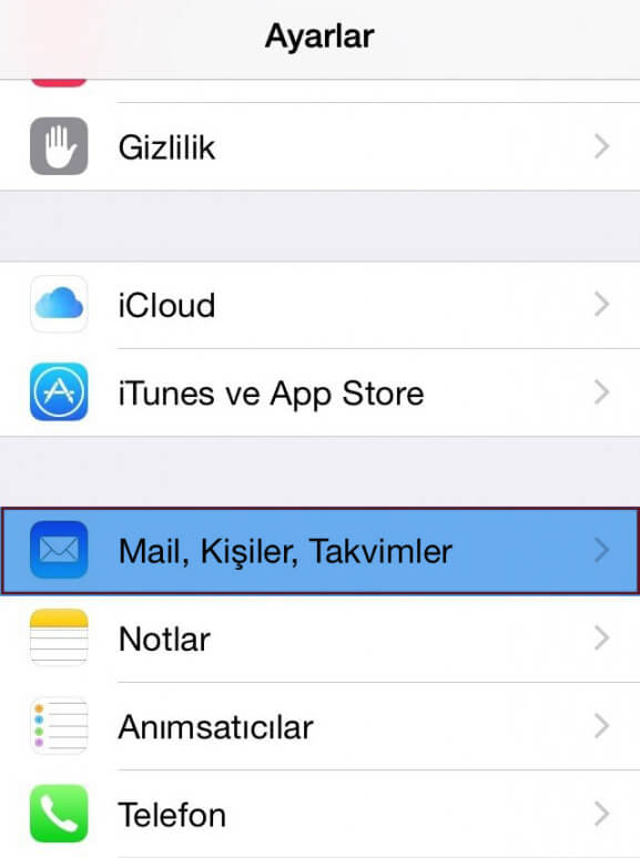 iOS E-Posta Kurulumu Adım 2