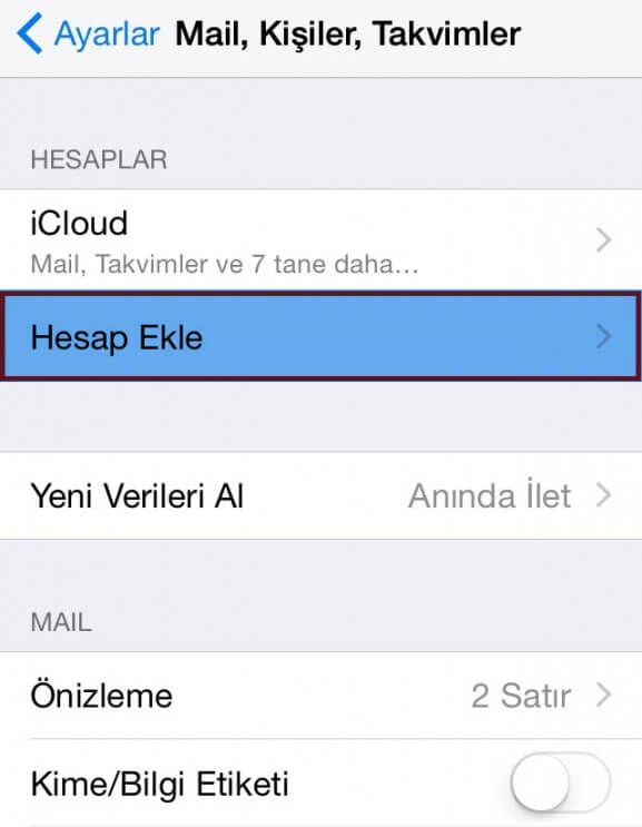 iOS E-Posta Kurulumu Adım 3